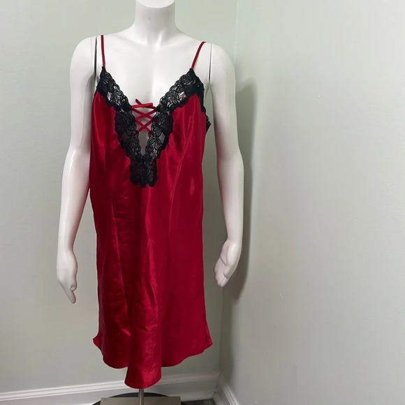 Frederick's of Hollywood Cherry Red Nylon Slip Dress - Picture 1 of 6